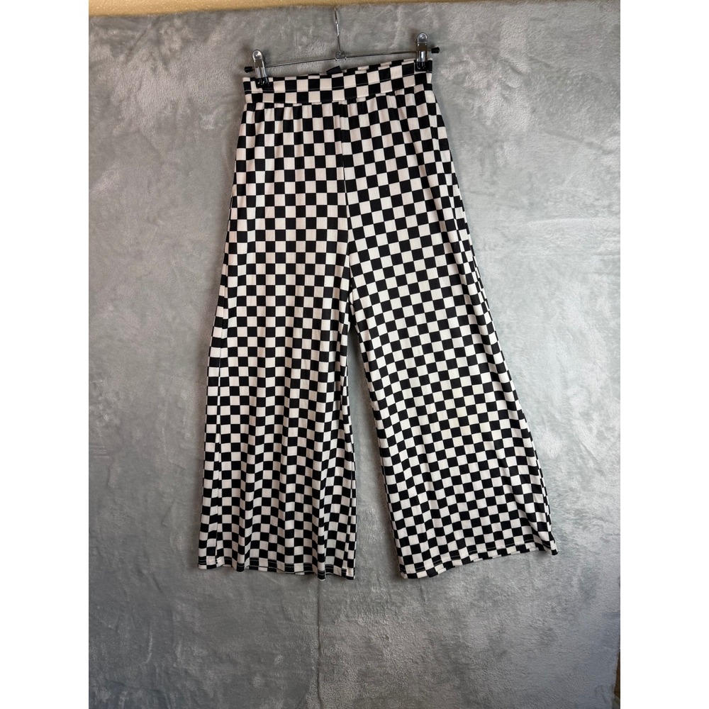 WKND CHASERS Womens S Checkerboard Capri Crop Wide Leg Stretch Palazzo Pants
